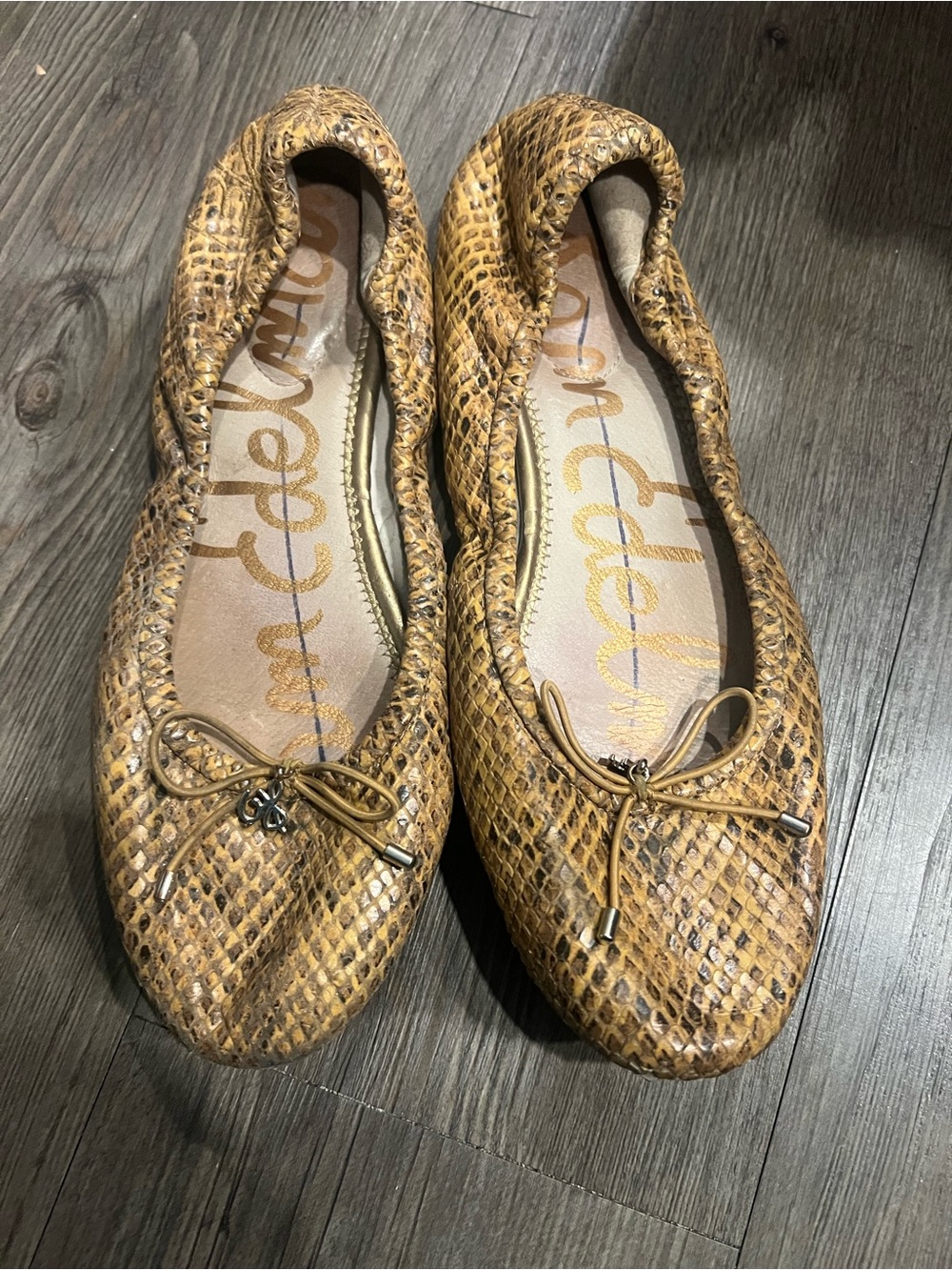 Sam Edelman Snake-Print Ballet Flats in Tan